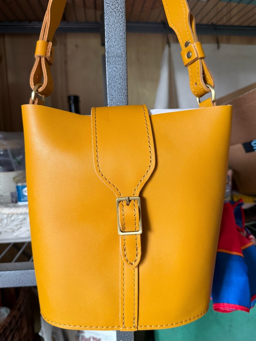 PORTLAND LEATHER COMPANY POLLY BUCKET BAG IN SUNFLOWER